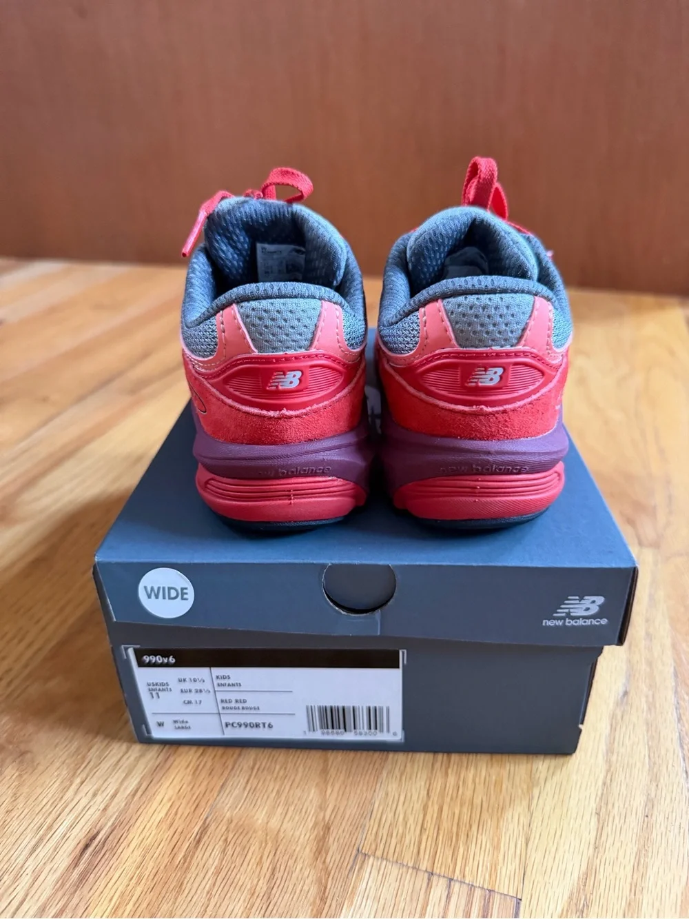 New Balance 990v6 Kids Wide Red, Size 11, New with Box